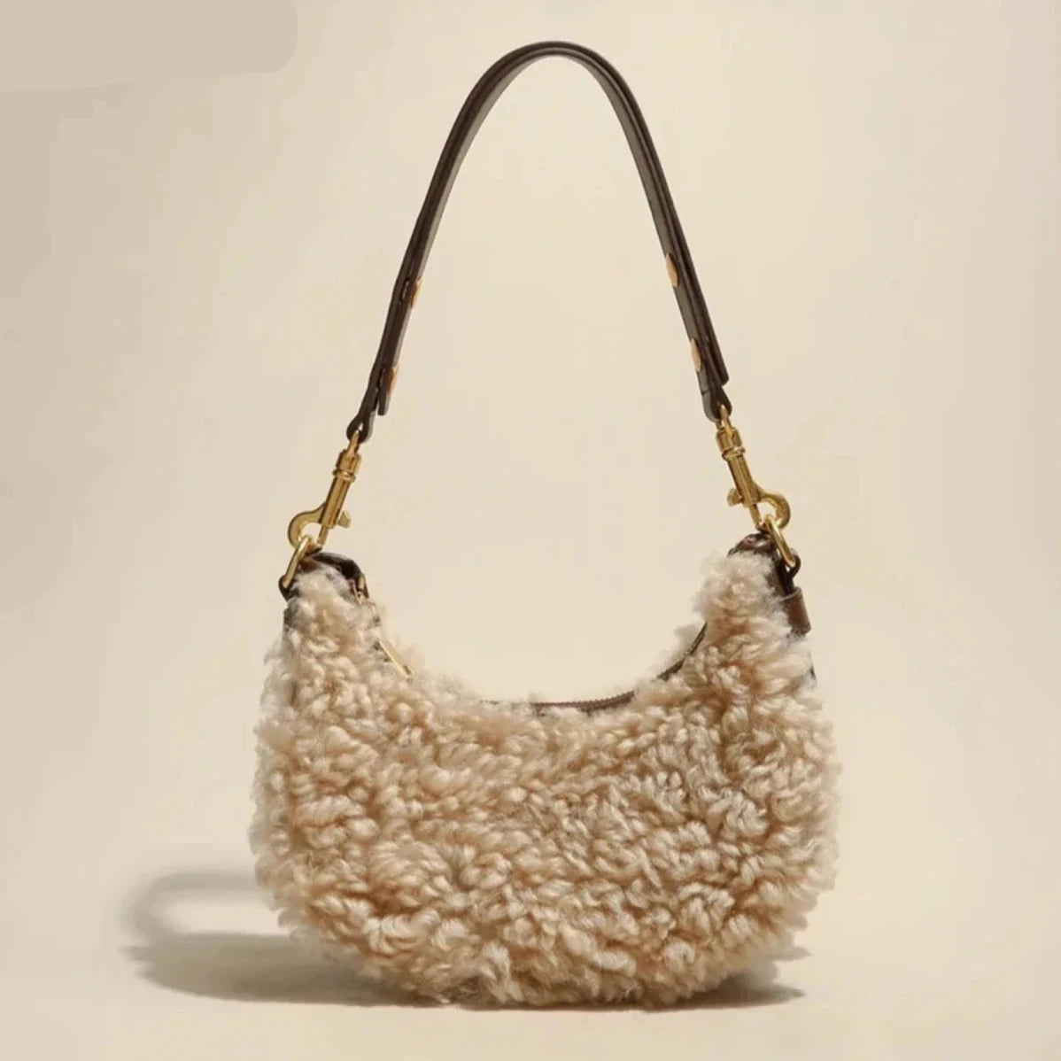 High-Quality Fashion Winter Plush Wool Fur Leather Women’s Shoulder Bag