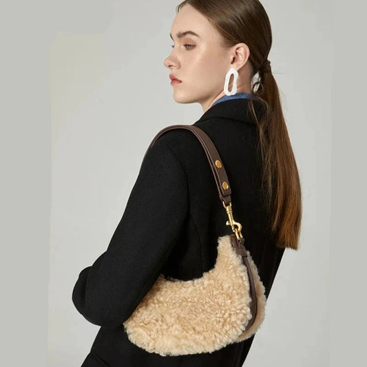 High-Quality Fashion Winter Plush Wool Fur Leather Women’s Shoulder Bag - HER SHOP