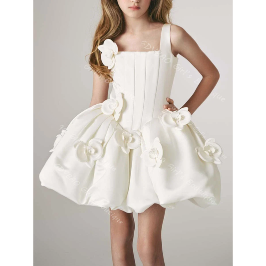 Ivory Flower Girl Dress for Wedding – 3D Floral Mini Tutu Princess Dress - HER SHOP