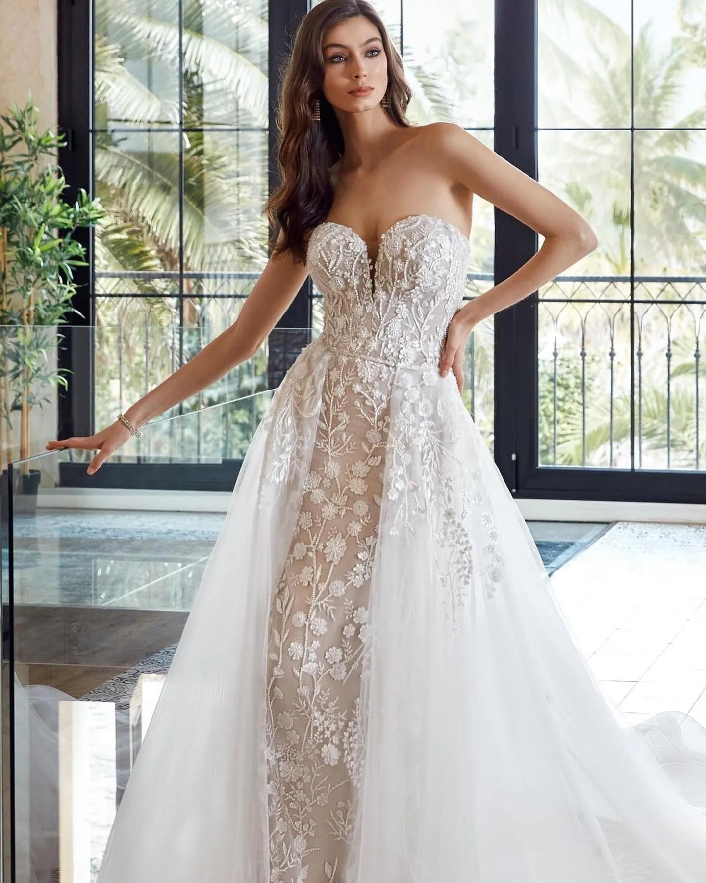 Custom Made Luxury 2-in-1 Mermaid Wedding Dress - Sweetheart Neckline, Floral Beading, Embroidery & Trumpet Silhouette