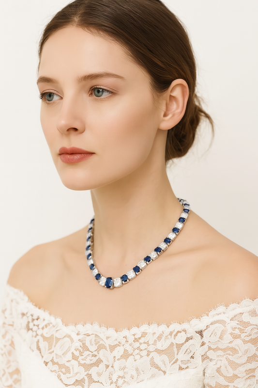 Luxury 925 Sterling Silver Necklace with Sapphire & High-Carbon Diamond Accents - HER SHOP