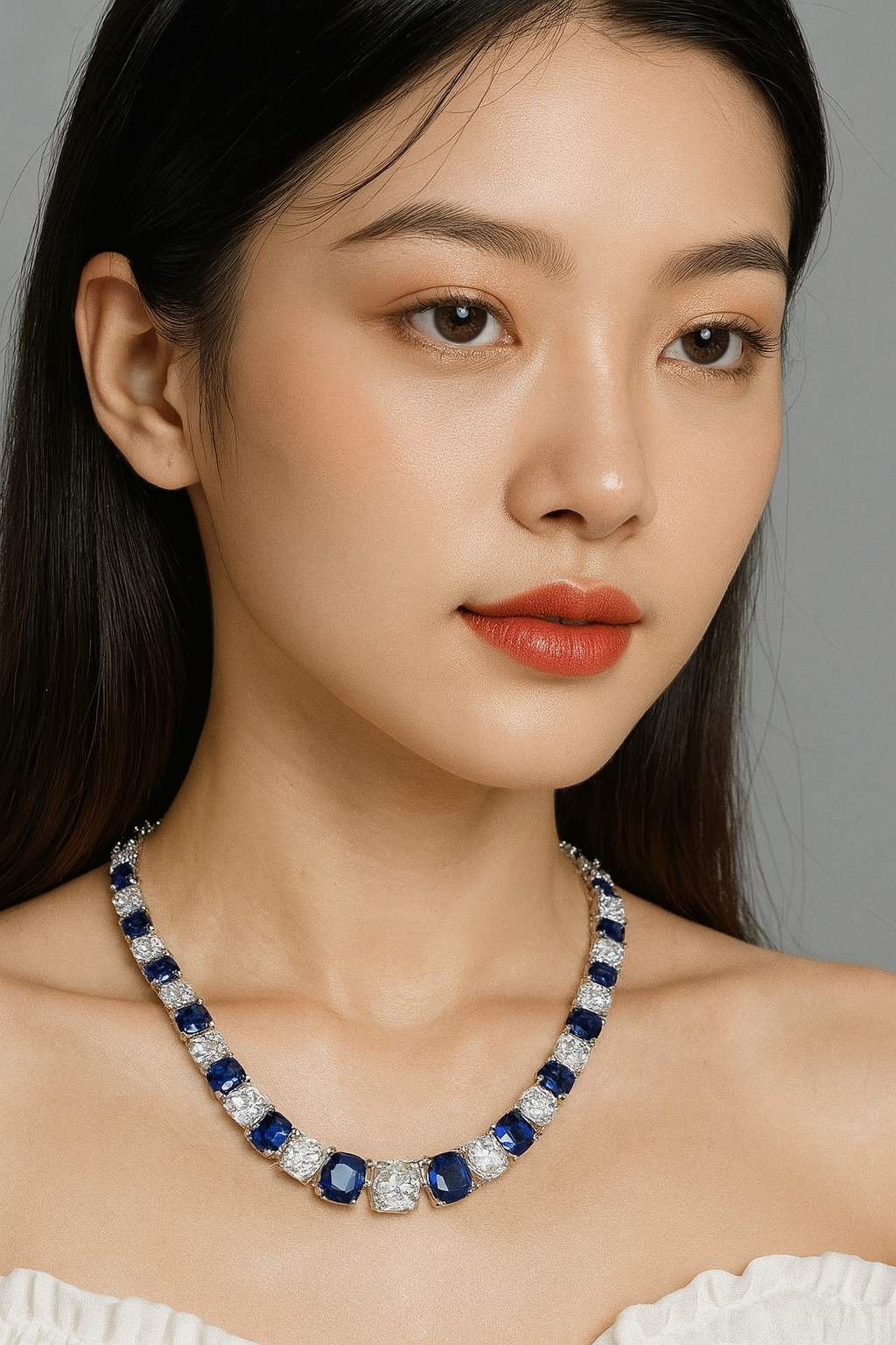 Luxury 925 Sterling Silver Necklace with Sapphire & High-Carbon Diamond Accents