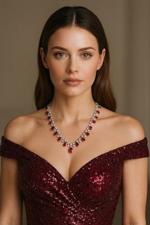 Luxury 925 Sterling Silver Oval-Cut Ruby & Moissanite Necklace | 6×8mm Gemstone Pendant for Women | Fine Jewelry Anniversary Gift - HER SHOP