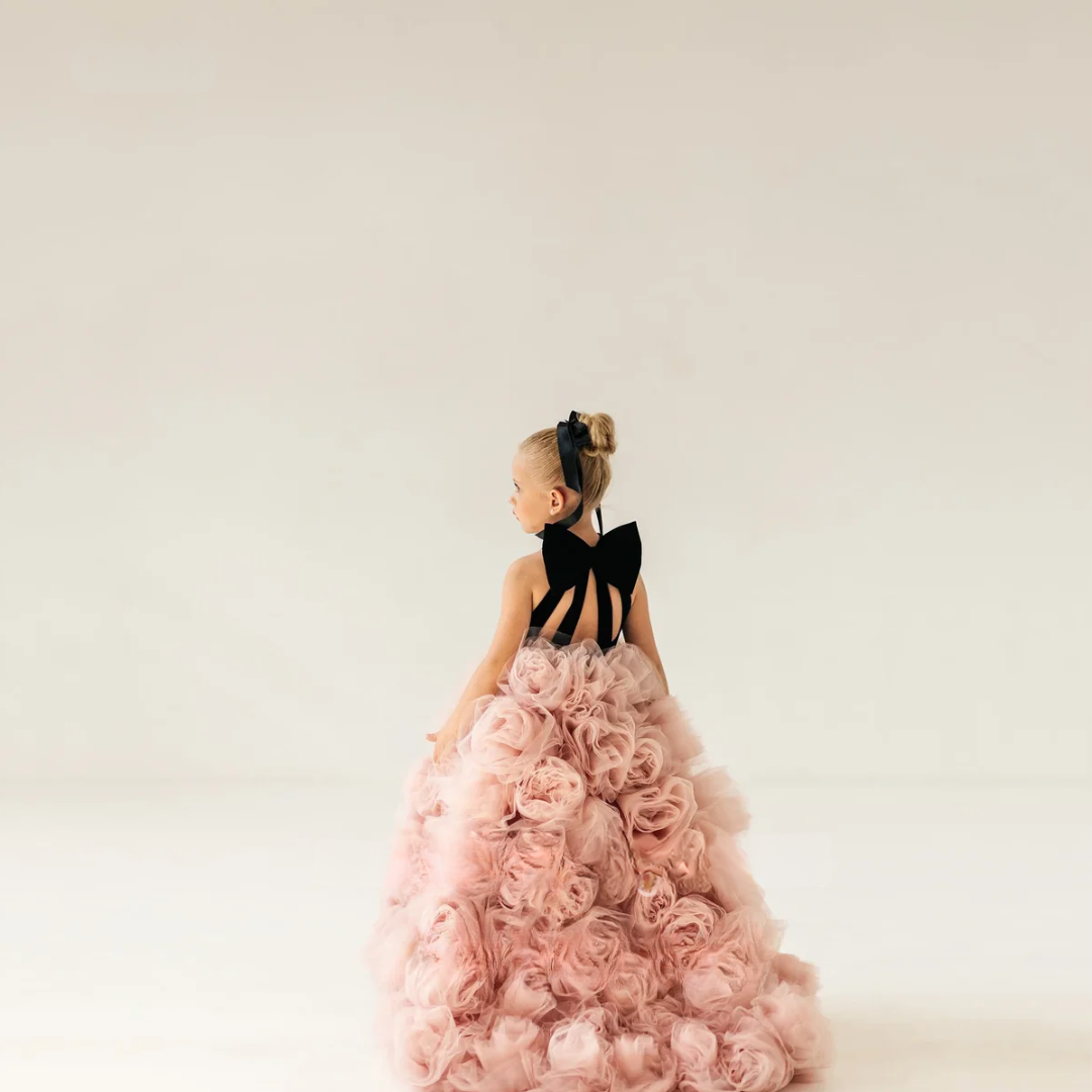 Luxury Ball Flower Girl Dress – High Neck Floor-Length Princess Gown for Wedding & Birthday Parties (Customized)
