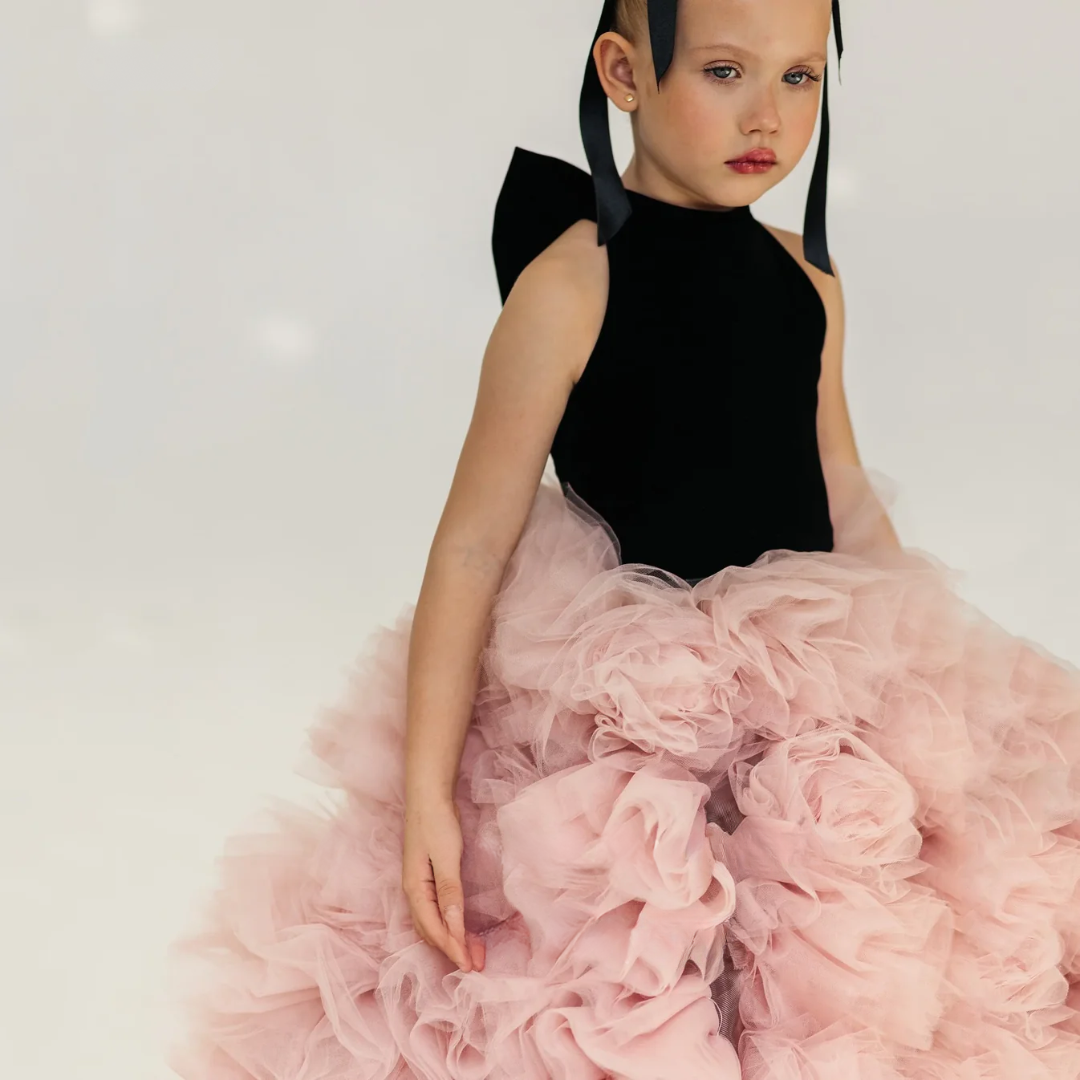 Luxury Ball Flower Girl Dress – High Neck Floor-Length Princess Gown for Wedding & Birthday Parties (Customized)