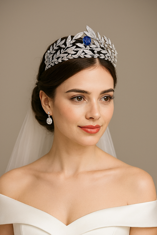 Luxury Platinum-Plated Leaf Tiara â€“ Cubic Zirconia Bridal Crown for Weddings & Proms - HER SHOP