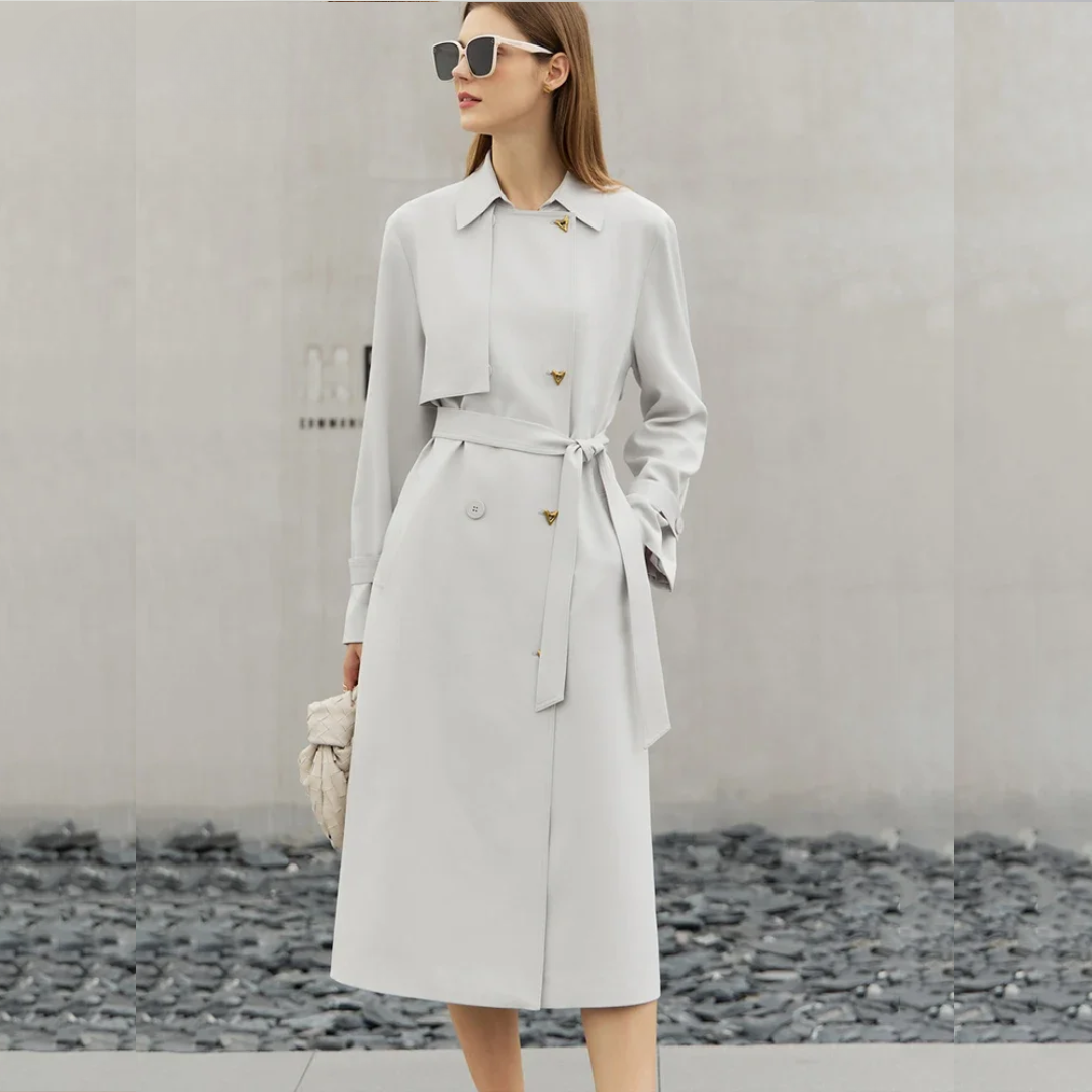 Minimalist French Trench Coat for Women – Spring Elegant Belted Jacket, Loose Fit, Solid Color, Commuter Casual Style — HER SHOP