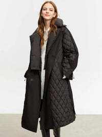 Minimalist Winter Women's Down Coat – Warm, Long, Double-Breasted Design with Detachable Collar
