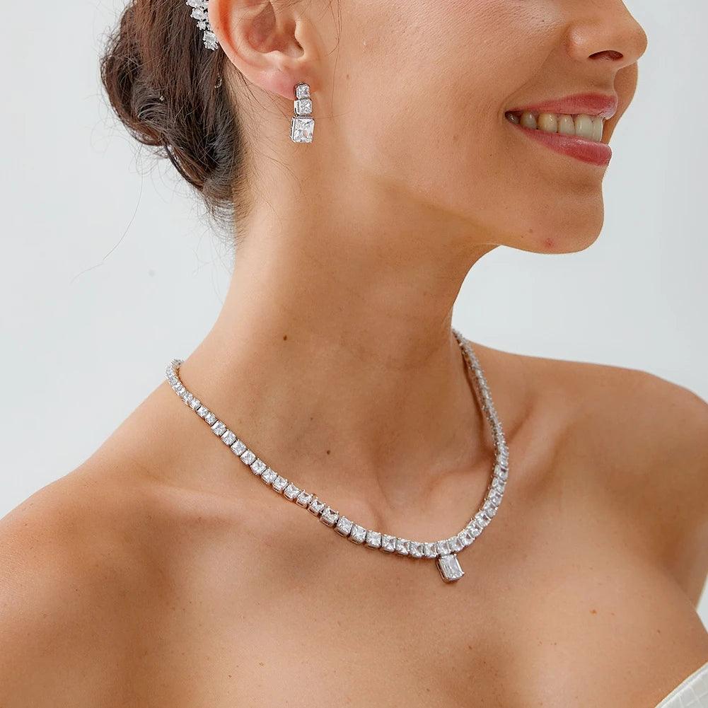 New 2024 Round Cut CZ Crystal Bridal Jewelry Set – Necklace & Earrings for Wedding, Banquet, Prom — HER SHOP