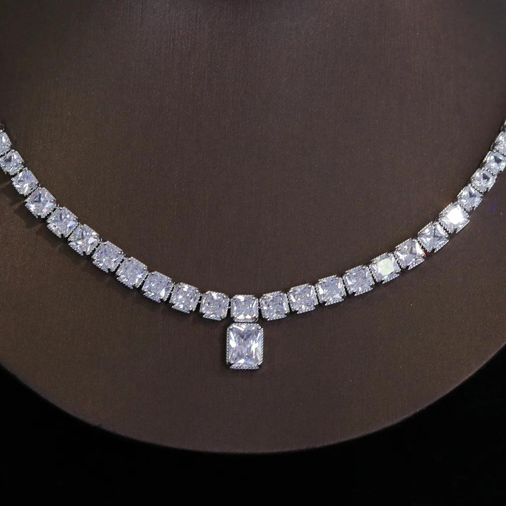 New 2024 Round Cut CZ Crystal Bridal Jewelry Set – Necklace & Earrings for Wedding, Banquet, Prom