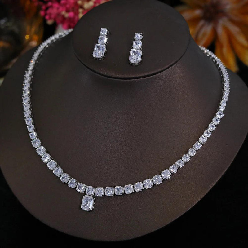 New 2024 Round Cut CZ Crystal Bridal Jewelry Set – Necklace & Earrings for Wedding, Banquet, Prom