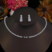 New 2024 Round Cut CZ Crystal Bridal Jewelry Set – Necklace & Earrings for Wedding, Banquet, Prom