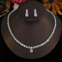New 2024 Round Cut CZ Crystal Bridal Jewelry Set – Necklace & Earrings for Wedding, Banquet, Prom