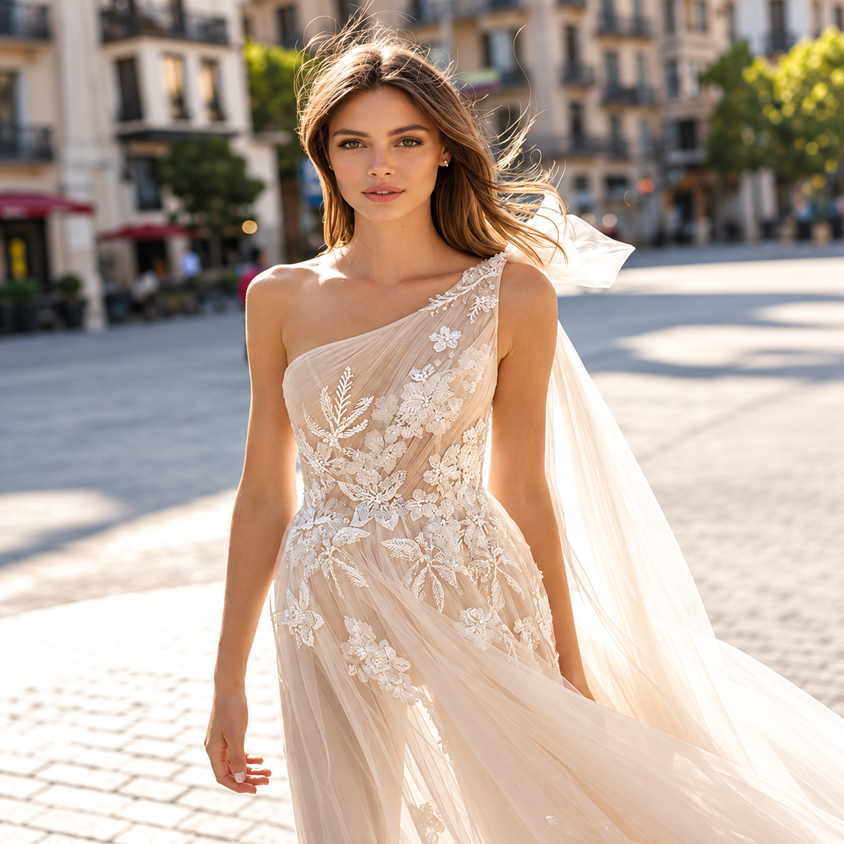 One-Shoulder Bohemian Wedding Dress – Romantic Bridal Style, Custom Made - HER SHOP®