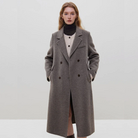 Her Shop 100% Wool Dark Grey Winter Mid-Length Straight Wool Coat - Simple Notched Collar, Temperament Shoulder Design