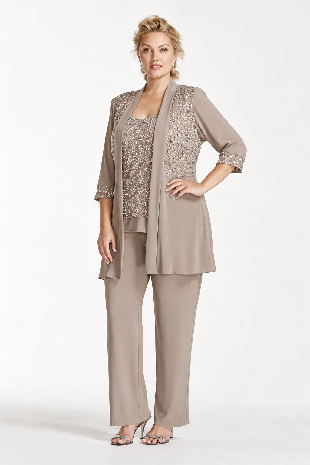 3-Piece Wedding Mother of Bride Pant Suit - Plus Size - HER SHOP®