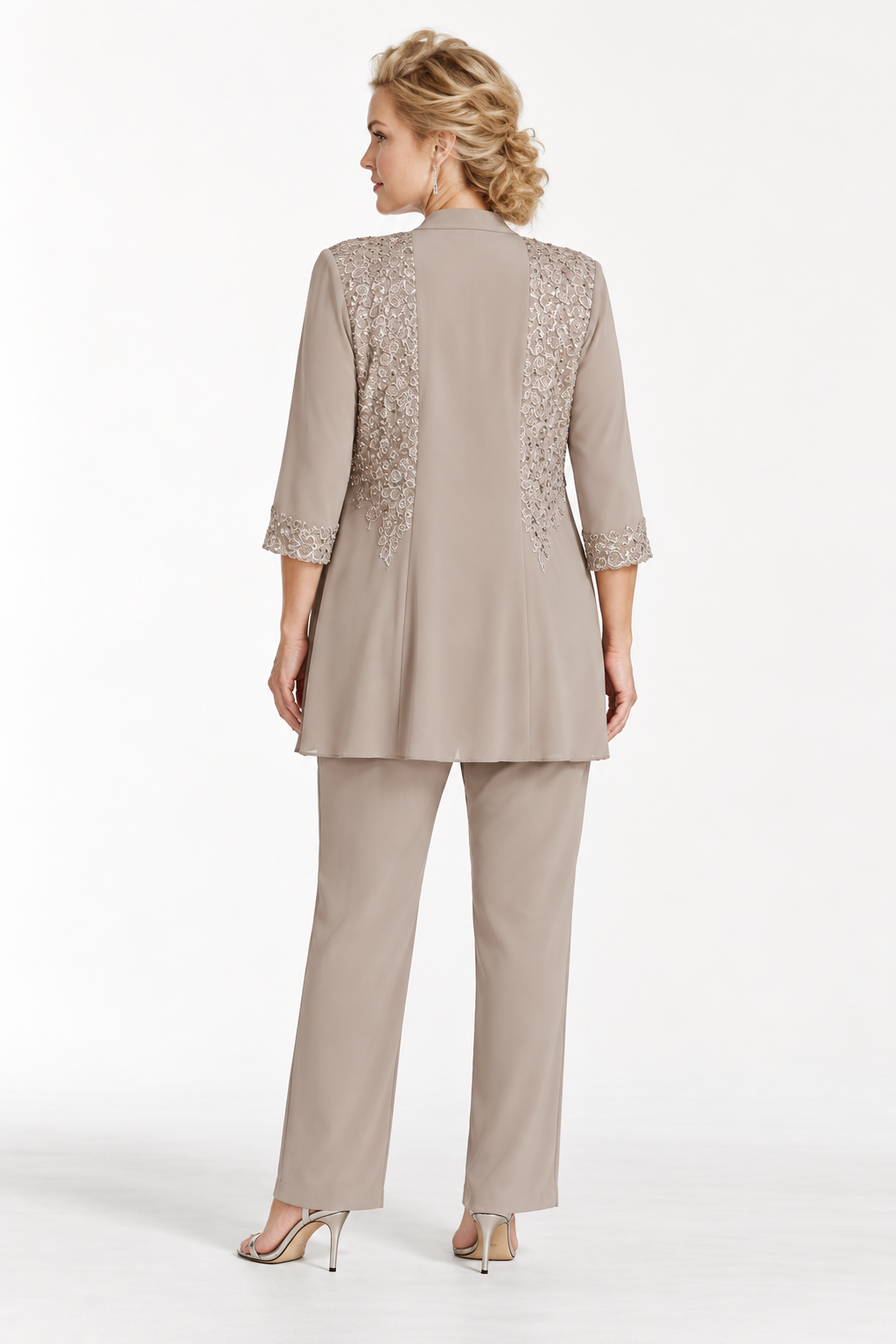 3-Piece Wedding Mother of Bride Pant Suit - Plus Size Back view