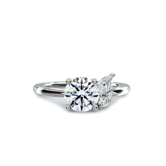 Unique 14K/18K Asymmetrical Marquise and Round Cluster Diamond Wedding Ring Band | D Color VVS Lab-Created Diamond Design