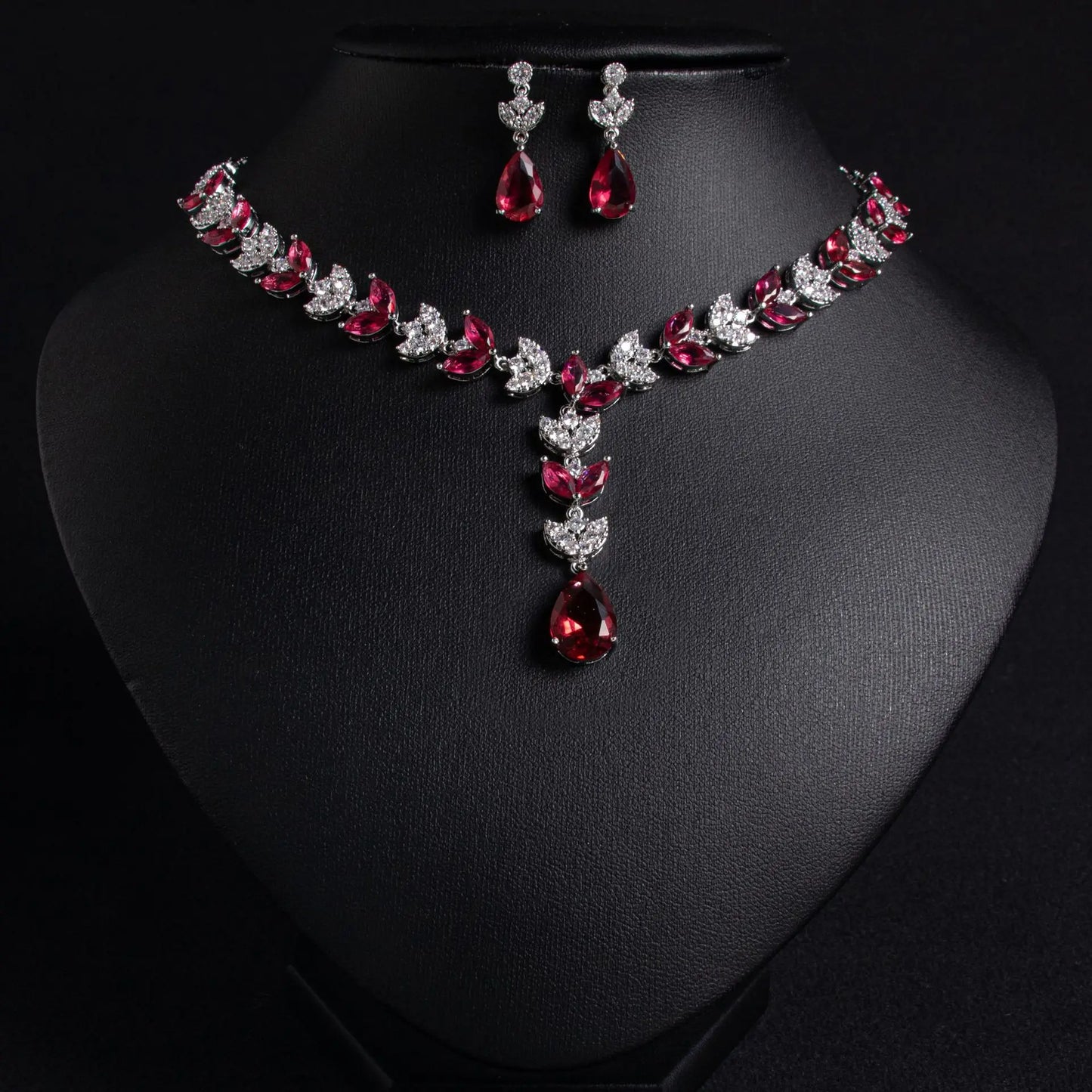 European & American Luxury Colorful Water Drop Zircon Necklace and Earrings Set Wheat-Inspired 2-Piece Bridal Jewelry for Wedding or Dinner Party Gift