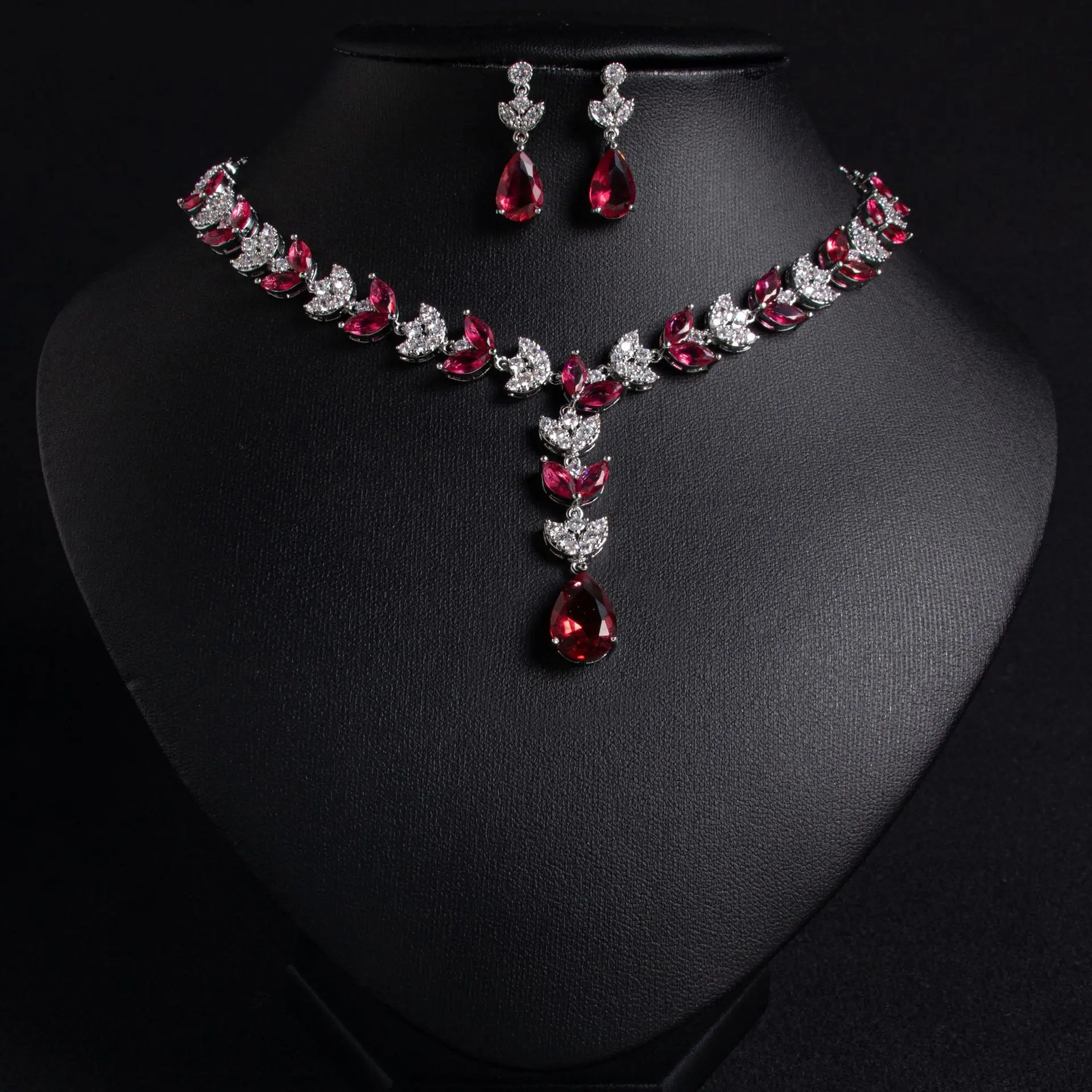 European & American Luxury Colorful Water Drop Zircon Necklace and Earrings Set Wheat-Inspired 2-Piece Bridal Jewelry for Wedding or Dinner Party Gift - HER SHOP
