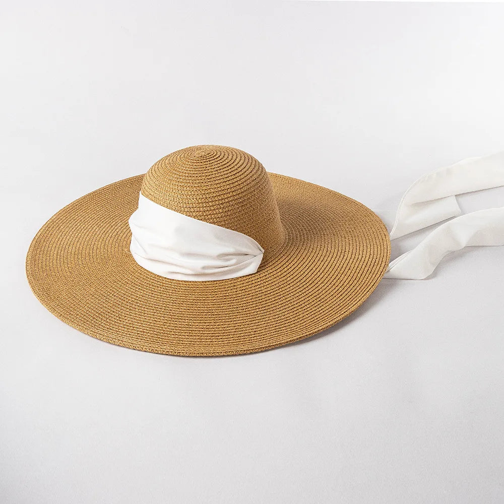 New Fashion Casual Wide Strap Dome  Straw Hat for Women Wide Brim Beach Hat