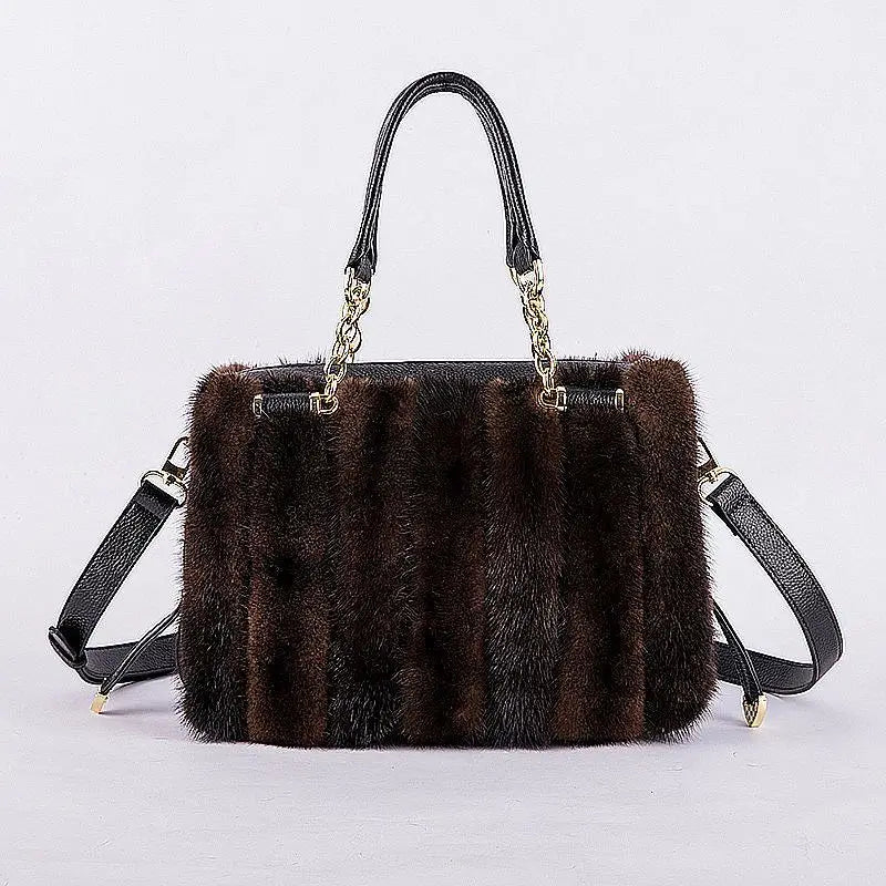 Fur Crossbody Handbag for Women, Female Phone Shoulder Bag, Girls' Wallet, Geometric Mink Fur Handbag, Winter - HER SHOP