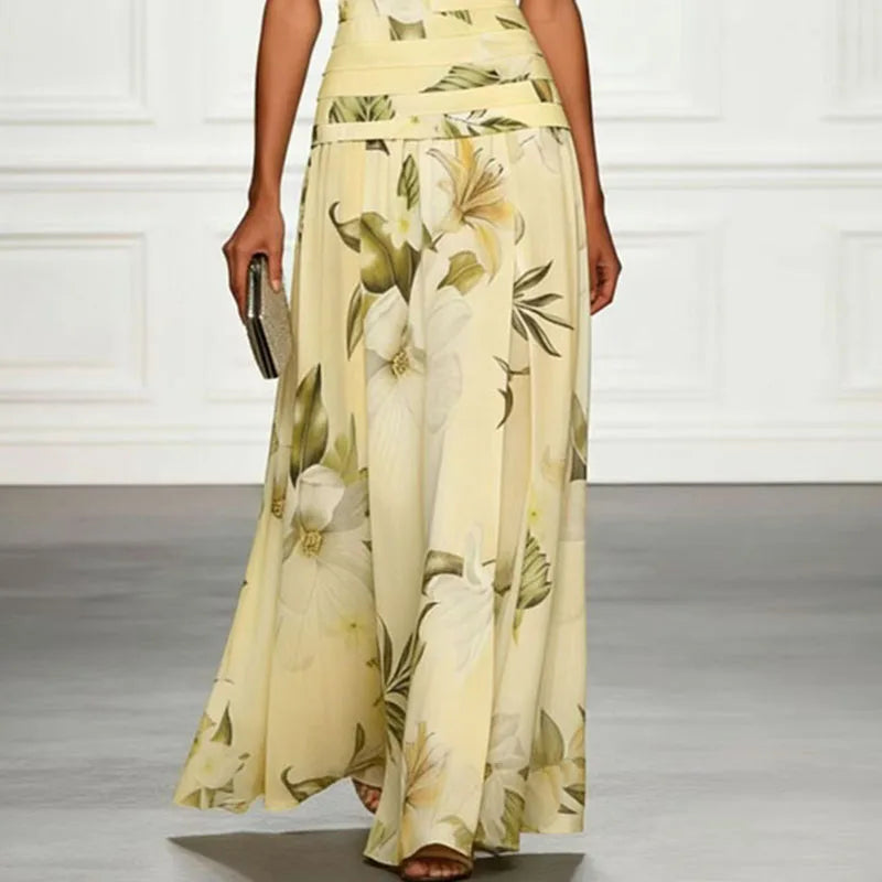 Women's Floral Print Maxi Dress – Sleeveless Slim-Fit A-Line Evening Party Dress