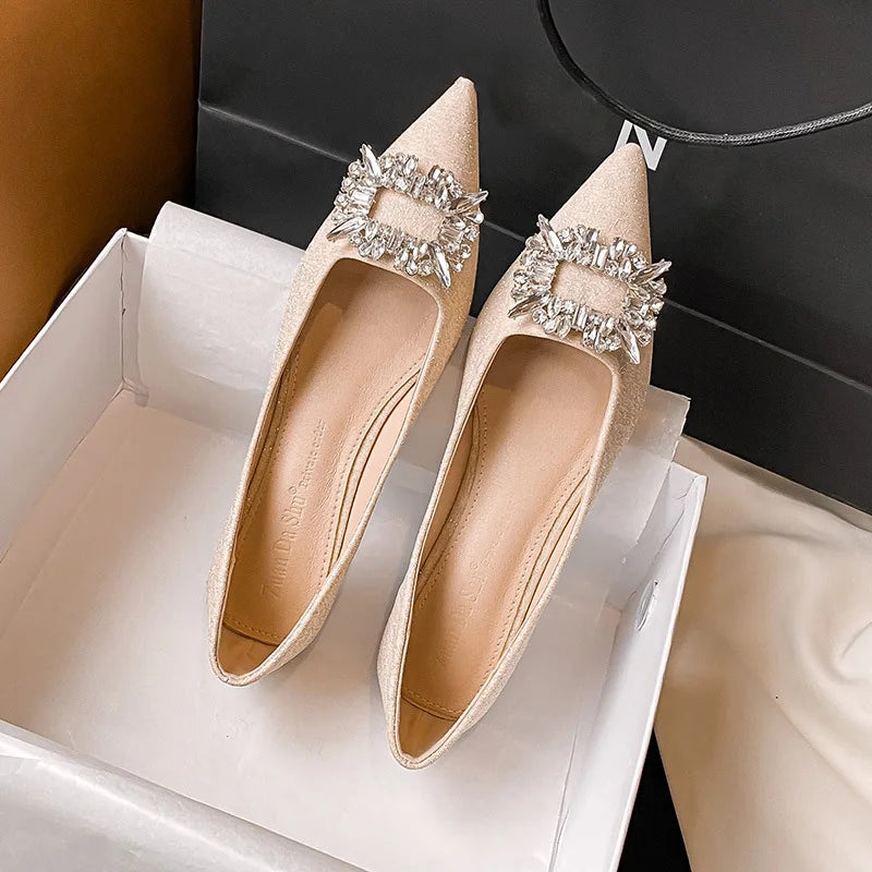 Square Crystal Buckle Ballet Flats for Women - Wedding Shoes