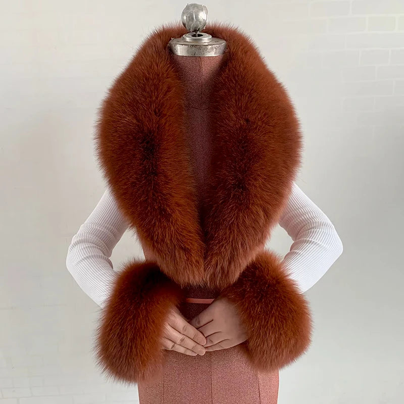 Luxury 100% Natural Fox Fur Scarf & Cuff Set for Women – Authentic Winter Fox Fur Collar, Ultra-Warm Neck Warmer
