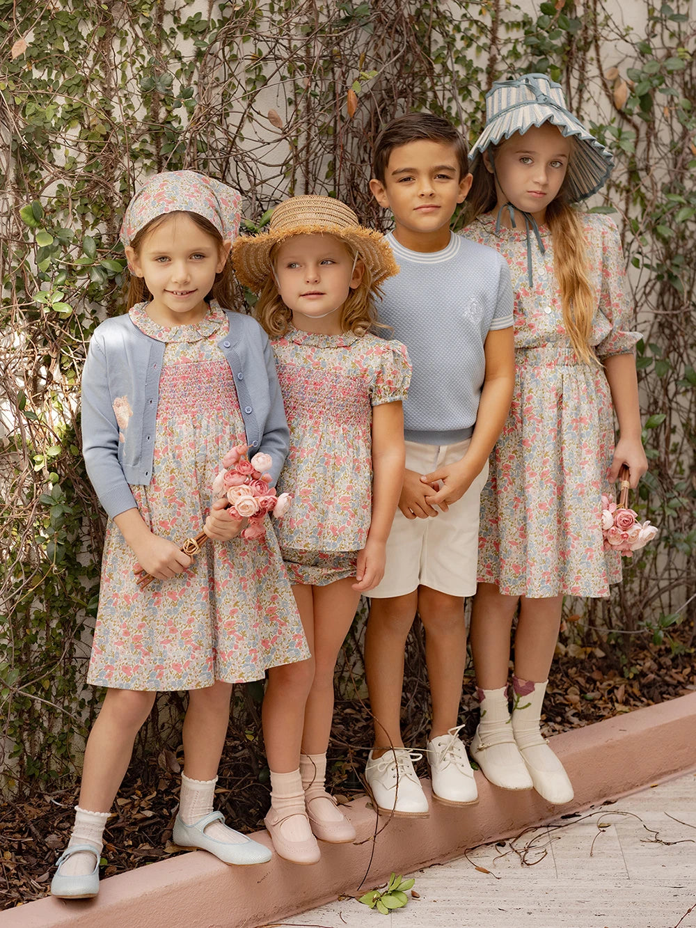 Chelsea Bloom Collection – Floral Smocked Baby Girl Overalls Set with Embroidery, Family Matching Outfit