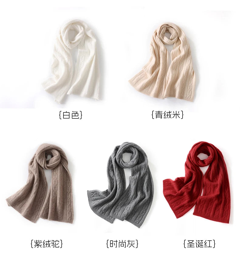 100% Cashmere Autumn Winter Three-Ply Twist Pattern Unisex Scarf Neck Warmer Shawl Cold-Proof Thickened Neck Gaiter