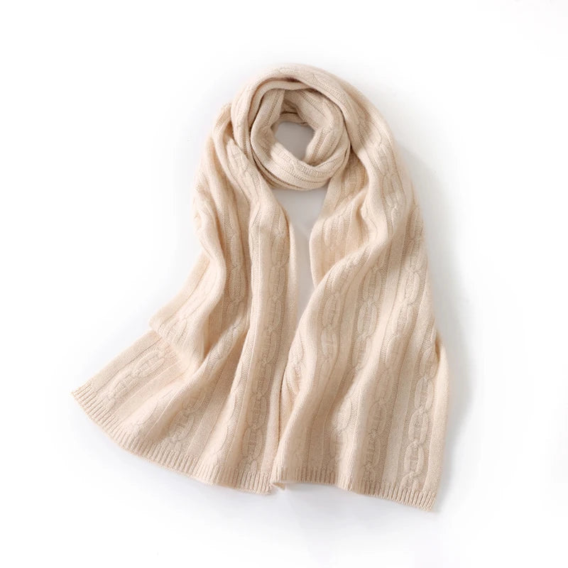 100% Cashmere Autumn Winter Three-Ply Twist Pattern Unisex Scarf Neck Warmer Shawl Cold-Proof Thickened Neck Gaiter