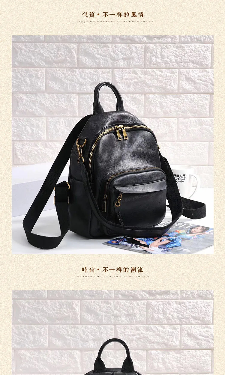 Highend Vintage A4 Coffee Yellow Brown Black Full Grain Genuine Leather Women Backpack Cowhide Girl Travel Bag