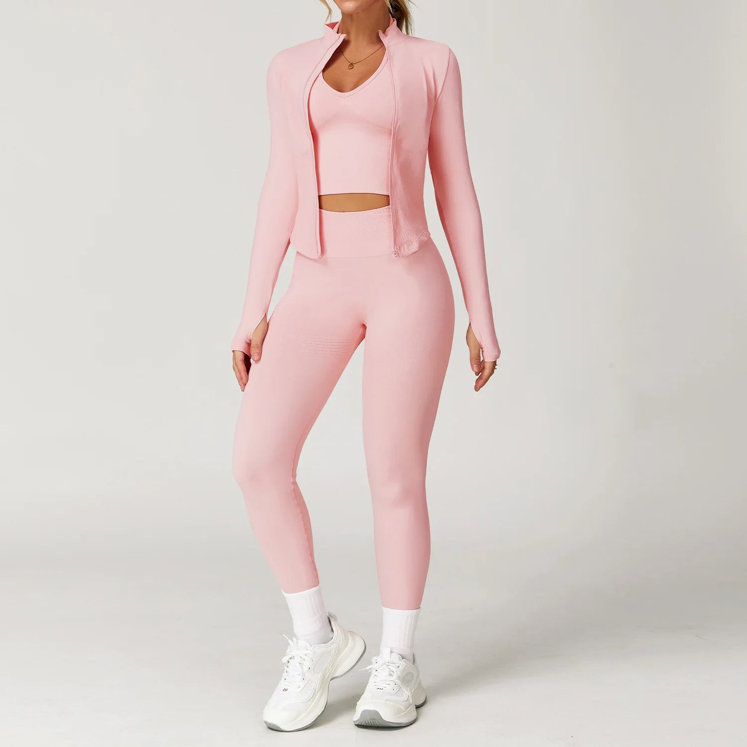 Seamless Gym Set Workout Clothes 2/3PCS Yoga Set Women's Sportswear Fitness Leggings Sports Bra Athletic Long Sleeve Yoga Suit - HER SHOP