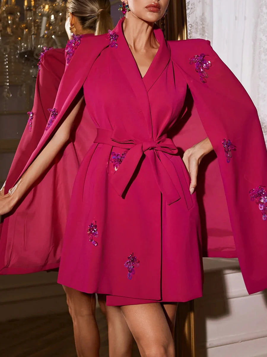 Luxury Patchwork Sequined Women’s Coat – Lapel Open-Stitch Slim Fit Fashion Outerwear