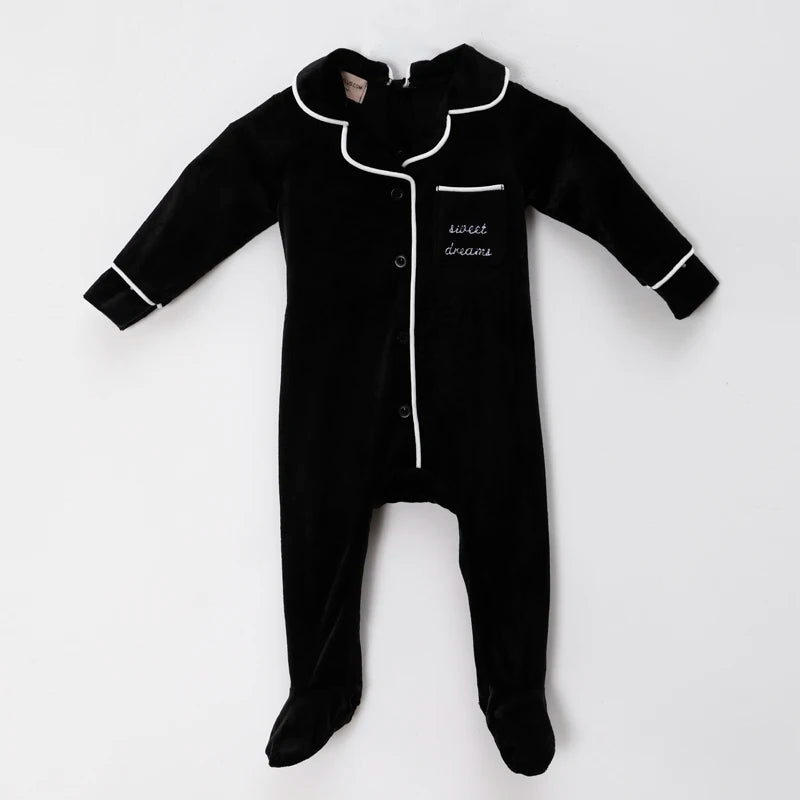Ali Plus AW25 Grandfather Pjs Black And Red Ribbed Velour Brother And Sister Matches Clothing