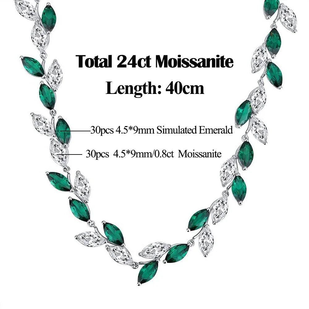 Luxury Marquise-Cut Moissanite Bridal Set for Women – Leaf-Shaped Emerald Imitation Choker Necklace & Earrings for Wedding Party