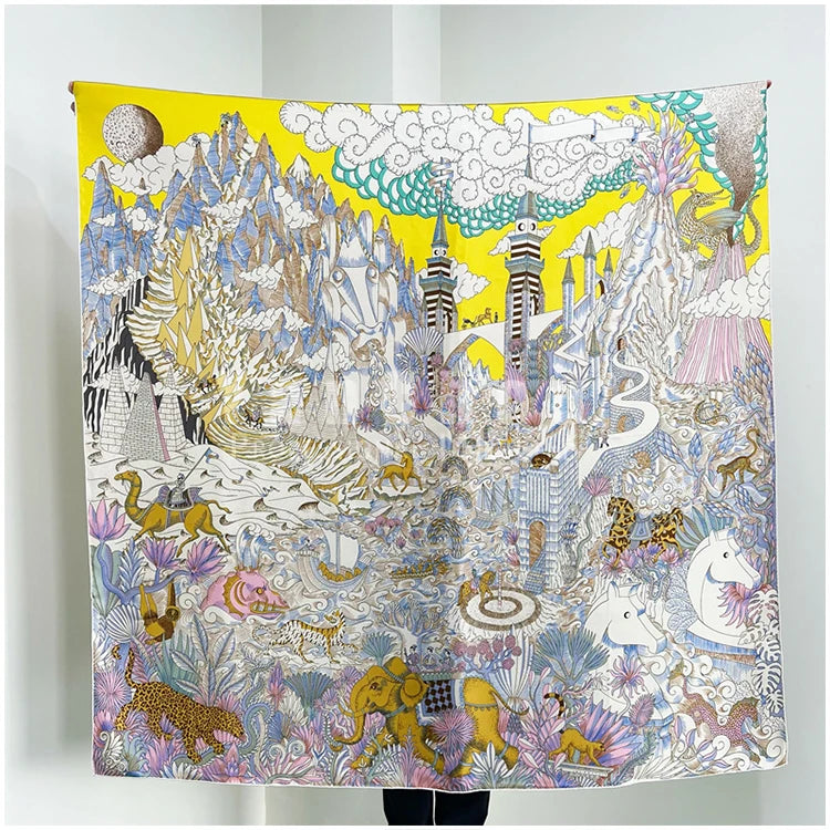 Designer Mulberry Silk Scarf 140CM Luxury Designer Large Shawls Poncho Hand-Rolled Edges Stole 135CM 135CM