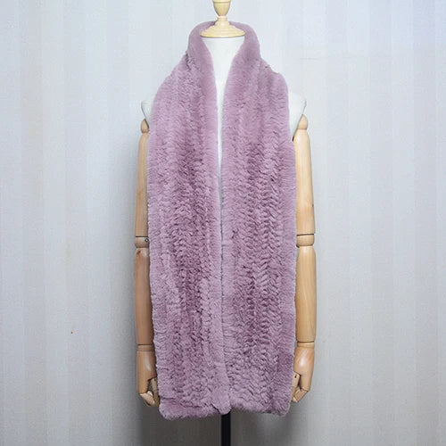 Women's Real Rex Rabbit Fur Knitted Winter Scarf– Luxury Wrap & Neck Warmer 170cm