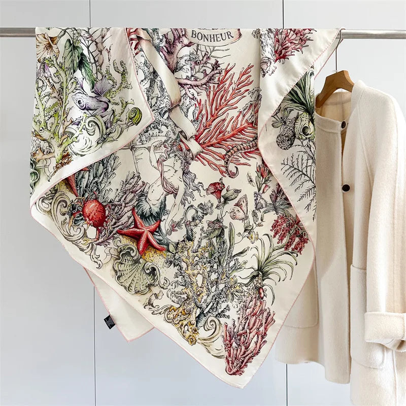 Women’s Silk Wool Shawl Big Square Printed Bandana Scarf