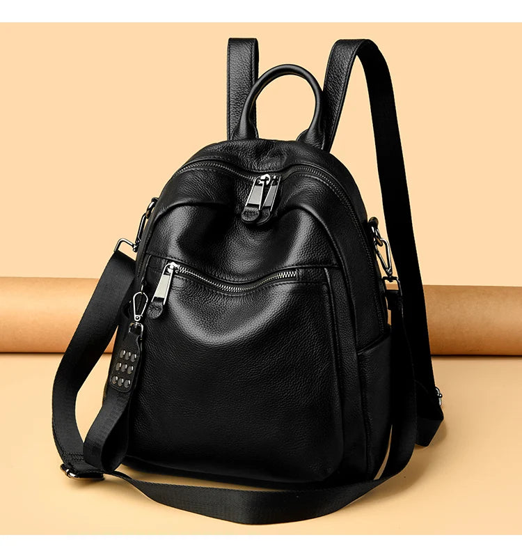 Genuine Leather Women's Backpack Fashion and Elegant Bag Soft Leather Solid Backpack Zipper Comfortable Bag For Ladies Designer