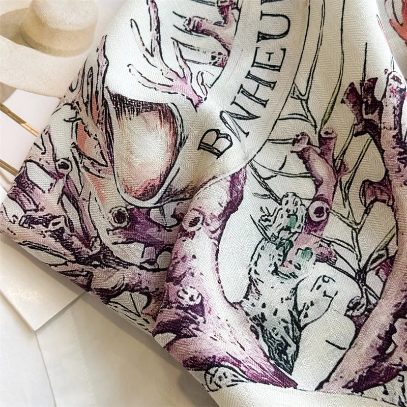 Winter Soft Scarf Double-Faced Printed Shawls Silk Wool Hand-rolled Edge Scarves Square Large Bandanas Shawls Christmas Gift