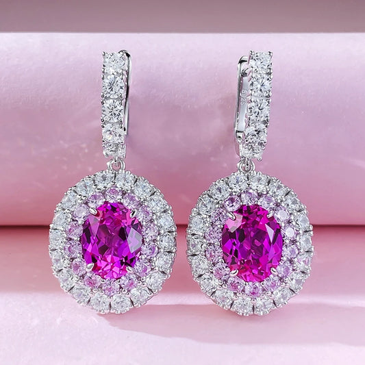 100% 925 Sterling Silver  8-M Oval Lab Sapphire Drop Earrings High Carbon Diamond Accents | Sparkling Fine Jewelry for Women - HER SHOP