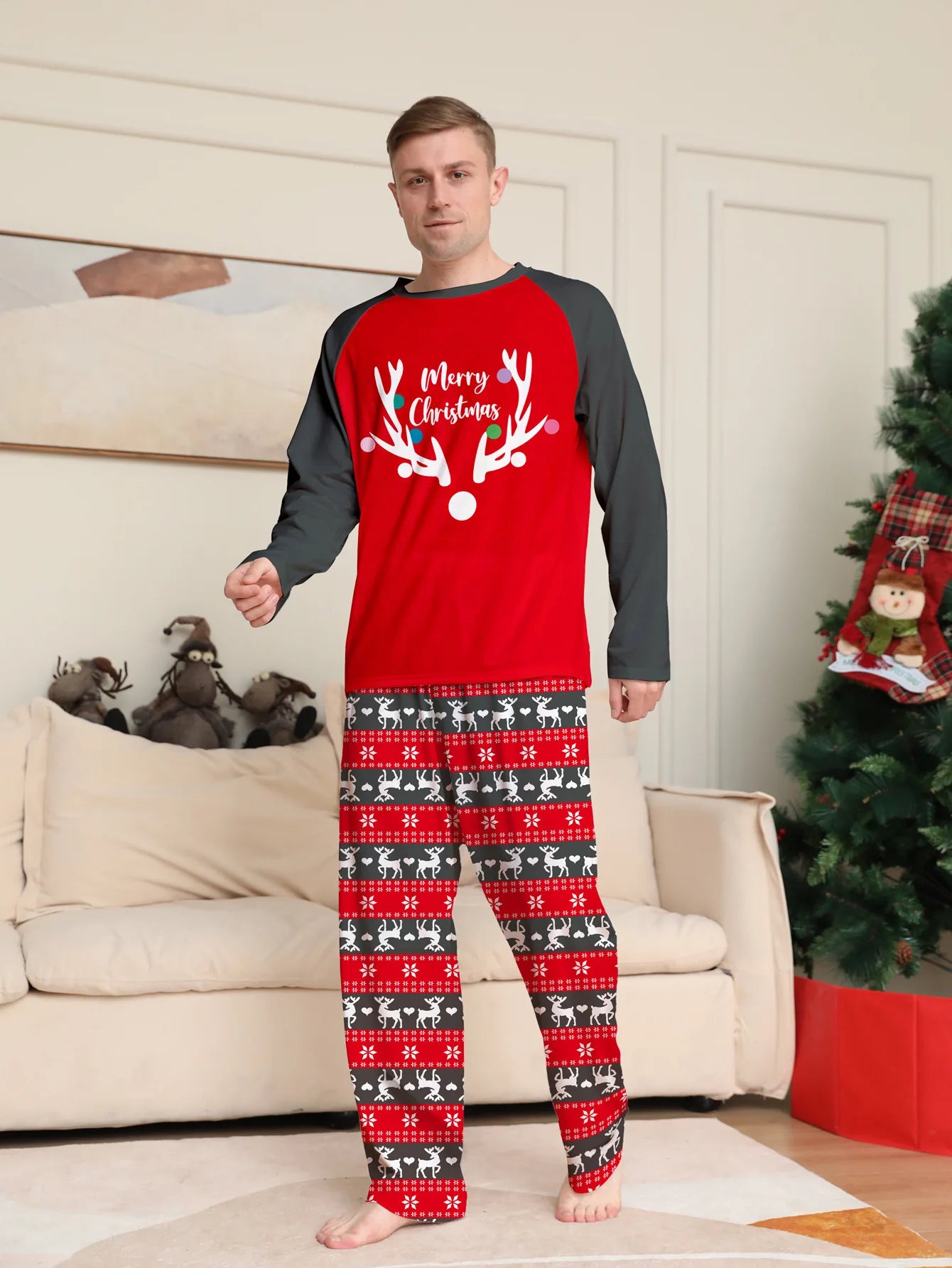 Merry Christmas Print Family Matching Pajamas Set Adults Kids Full Sleeve 2 Pieces Suit Baby Romper Sleepwear Xmas Look Pyjamas