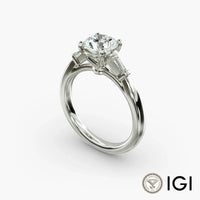 Custom Elegant Three-Stone Synthetic Diamond Engagement Ring in 18K Gold with Tapered Baguette Side Stones for Women