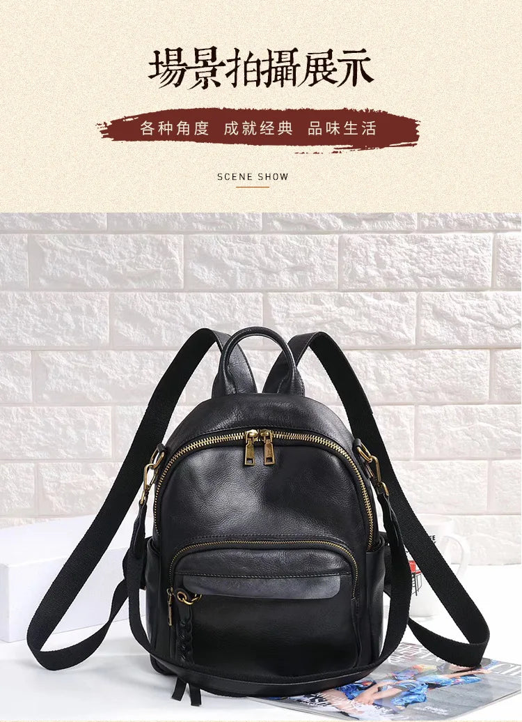 Highend Vintage A4 Coffee Yellow Brown Black Full Grain Genuine Leather Women Backpack Cowhide Girl Travel Bag