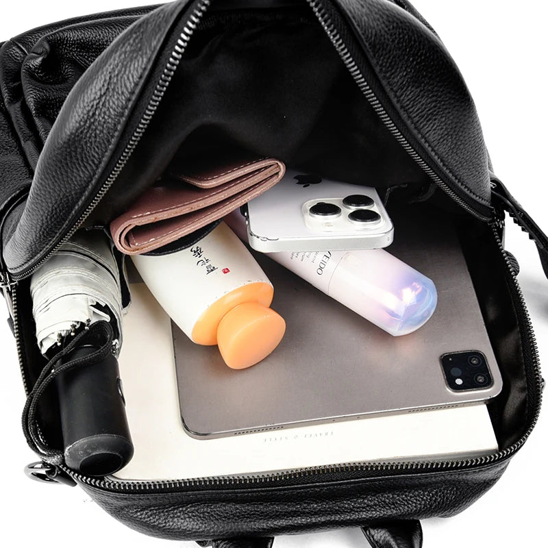 Genuine Leather Women's Backpack Fashion and Elegant Bag Soft Leather Solid Backpack Zipper Comfortable Bag For Ladies Designer