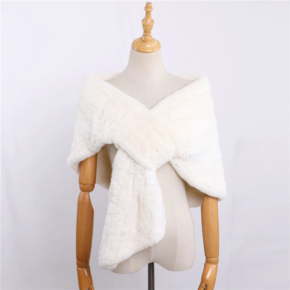 Luxury Hand Knitted Women’s Winter Rex Rabbit Fur Cape Shawl