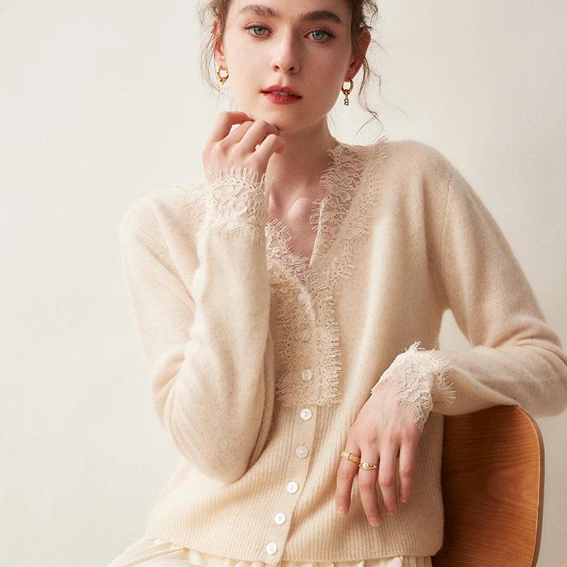 2024 Spring/Autumn 100% Cashmere V-Neck Cardigan – Women€™s Chic Knitted Sweater, Short Casual Loose