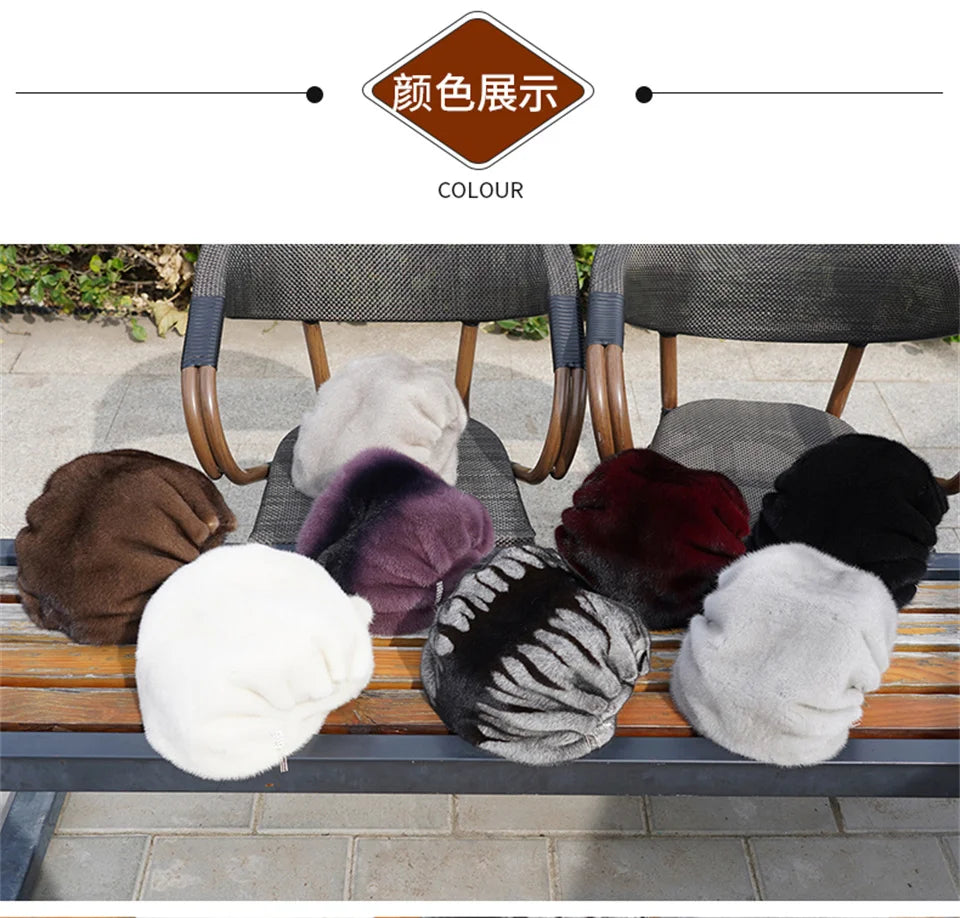 Whole Real Mink Fur Hat For Women's Caps Luxury Fashion Brand Real Fur Cap Christmas Hat Warm In Russian Winter Lady Fur Hat
